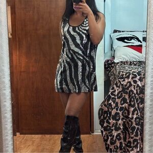 Lauren Michelle Zebra Sequin Shift Dress Tank Top Dress size L